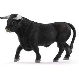 Schleich Farm Black Bull Stepping Toy Figure Horned Cattle Spanish 13875 3"x5" - Picture 1 of 2