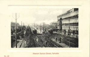Postal india, Calcuta, Howrah Station Street, tranvía (1910s) - Imagen 1 de 2