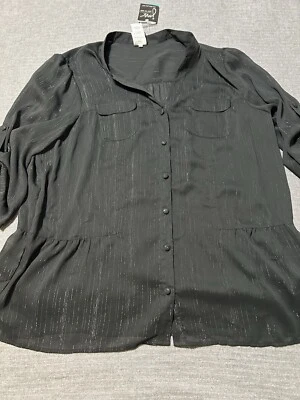 Просто мой размер женщин размер 2XL блузка верхний черный ножницы на пуговицах новый серебряная нить - Изображение 1 из 4