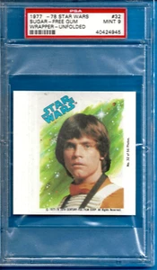 Envoltura de goma Star Wars 1977 sin azúcar #32 Luke Skywalker (novato) PSA 9 (Pop 1) - Imagen 1 de 2