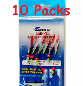 10 packs size #14 sabiki bait rigs 6 hooks With Red Feather saltwater lures- 486 - Picture 1 of 3