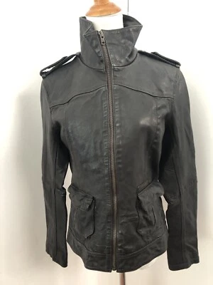 Superdry Chaqueta de Motociclista Blake Skinny Marrón Oscuro Cuero Cremallera S Nuevo Con Etiquetas Foto 1 de 4