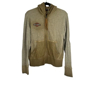 Harley Davidson Full Zip Hoodie Mens Large Gray Tan Moto Sweatshirt - Image 1 of 4