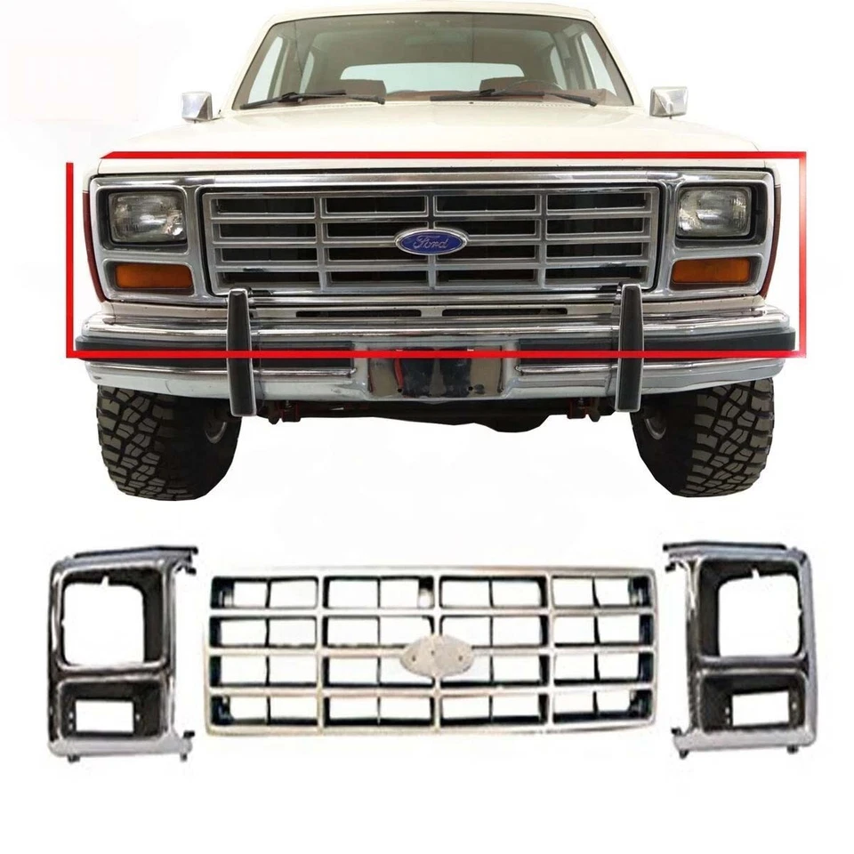 Fits 1982-1986 Ford F-100 150 250 350 Bronco Front Grille+Headlight Bezel Trim Foto 1 de 1