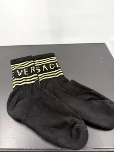 Versace Men's Athletic Socks with 1990s Logo Core Black Gold Knit Mid Calf - Picture 1 of 3