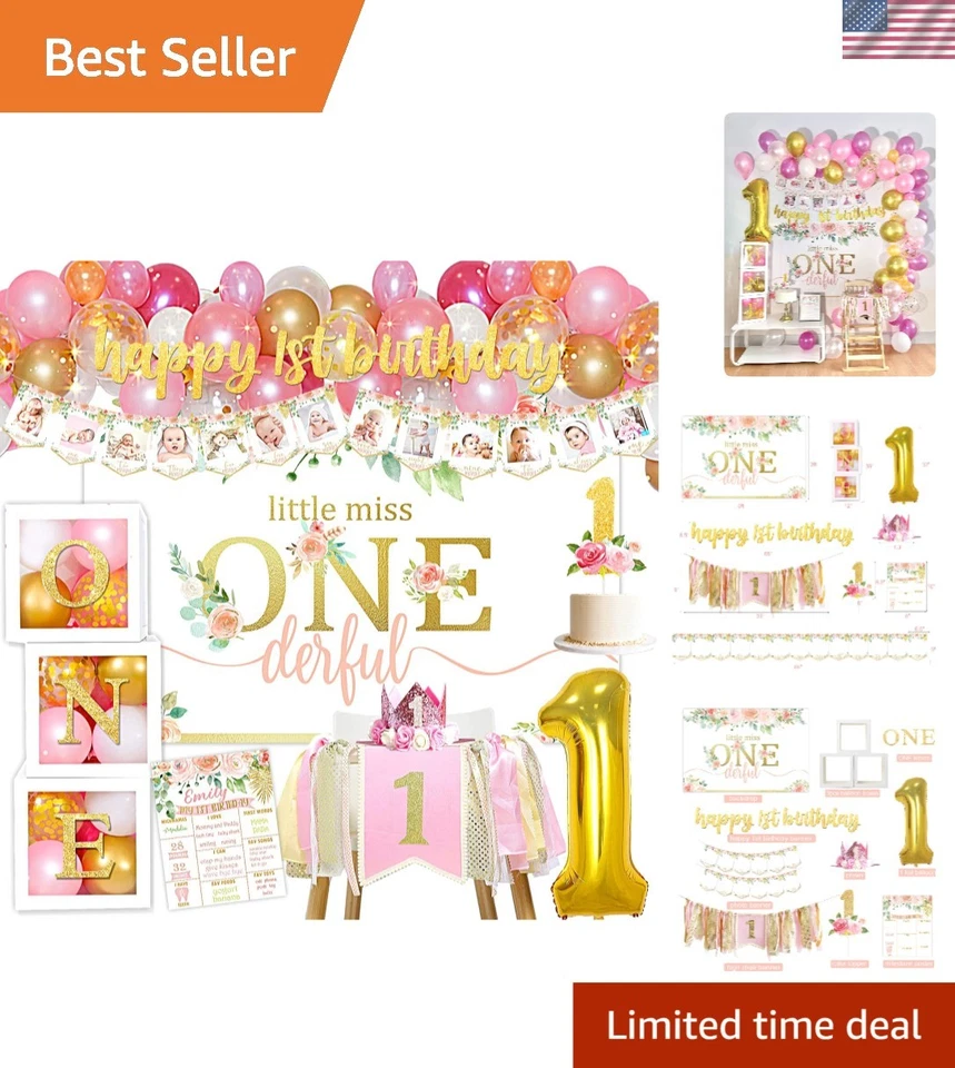 Encantador Juego de Decoraciones de 1er Cumpleaños para Niñas - Opciones Personalizables Foto 1 de 4