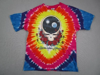 Camisa masculina vintage Grateful Dead grande tingimento espaço seu rosto azul líquido anos 90 - Imagem 1 de 4