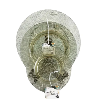 Juego de 12 platos de cena de burbujas texturizadas de vidrio dorado verde transparente de Art of Tabletop Foto 1 de 3