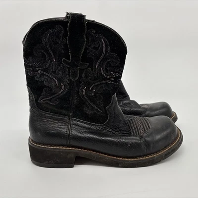 Bota para mujer Ariat Fat Baby talla 10B negra gamuza cuero bordado forro rosa Foto 1 de 4