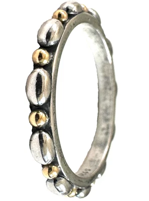 Pandora Sterling Silver and 14K Gold OPPOSITES ATTRACT Stacking Ring 190856 60 - Image 1 of 4