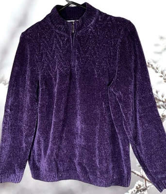 Alfred Dunner Women’s Pullover Sweater Size Large Purple 1/4 Zip  Long Sleeve - Image 1 of 4