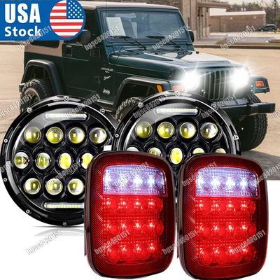 Combo de faros LED halo de 7 pulgadas + kit de luces traseras de humo para Jeep Wrangler TJ CJ Foto 1 de 4