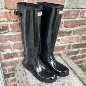 Hunter Gloss Tall Rain Boots Black Women's 9 US /7 UK /40/41 EU Org Back Adjust - Picture 1 of 10