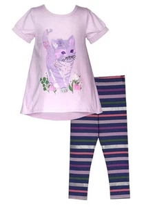 NEW Bonnie Jean Girls Size 16 "LAVENDER SEQUIN KITTY" Tunic Top Legging Pant Set - Picture 1 of 4