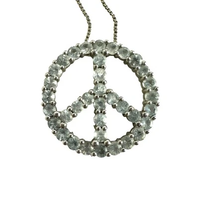 Colar pingente de prata esterlina azul claro sinal de paz água-marinha - Imagem 1 de 4