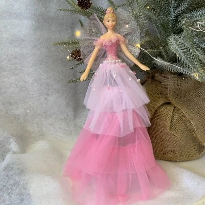 29cm Sugar Plum Fairy Tree Topper Gisela Graham Pink Layer Net Dress Christmas - Image 1 of 4