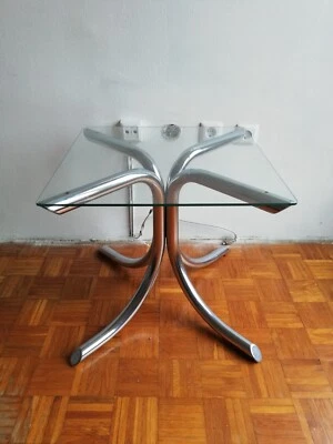 Beistelltisch Mid Century quadratisch massiv Stahl Chrom Tulpe Röhre - Bild 1 von 4