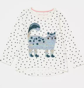 Debenhams Bluezoo - Girls' Off-White Polka Dot Sequin Cat Top -18-24 Months - Picture 1 of 2