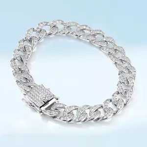 Full D VVS1 Moissanite Cuban Link Bracelet for Men Women S925 Silver Pass Tester - Picture 1 of 13