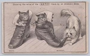 Victorian Trade Card Family Boot & Shoe Store Ayer Massachusetts Puppy & Kittens - Picture 1 of 2
