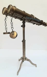 Antiguo Telescopio Binocular Náutico Completo de Latón con Soporte para Trípode Decoración del Hogar - Imagen 1 de 6