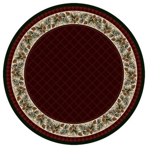 PINE CREEK PINECONE BORDER DESIGN AREA RUG - GARNET - 8' ROUND - Picture 1 of 1