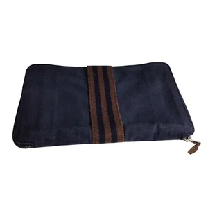 Authentic HERMES Fourre Tout Herline Navy Stripe Zip Long Wallet - Picture 1 of 12