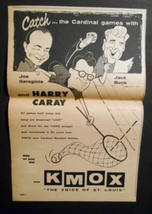 1957 KMOX Radio Pubblicità Carta St. Louis Cardinals Baseball Caray Jack Buck Garagiola - Foto 1 di 2