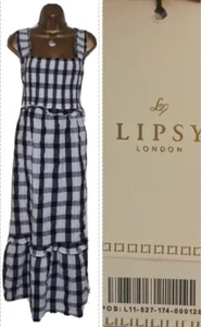 Lipsy Black White Midi Dress 16 Tiered Gingham Check 100% Cotton Party Midaxi - Picture 1 of 21