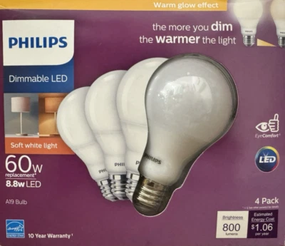 3 Philips 60-Watt Frosted White A19 LED Bulbs w/Standard Medium Base 800 Lumens - Image 1 of 2