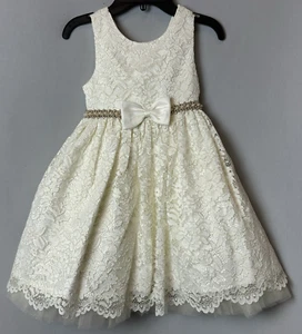 American Princess Girls Dress 4 Ivory Sleeveless Top Floral Pearls - Picture 1 of 19