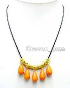 OFFERTA Ciondolo turchese goccia arancione grande 10*16 mm e collana in pelle 18-20" - n6095 - Foto 1 di 5