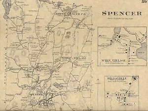 Spencer Leicester Cherry Valley Rochdale MA 1870 Maps w/ Homeowners Names Shown - Picture 1 of 7