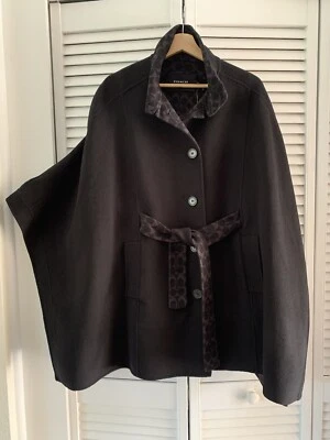 Chaqueta de Lana Coach Logo Capa Poncho Abrigo Negro Logo Corbata Cinturón Agotado Nuevo con Etiquetas Foto 1 de 4