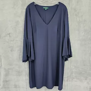 Ralph Lauren LRL Kleid 16 dunkelblau ausgestellt Glockenärmel Etuikleid V-Ausschnitt Cocktail Plus - Bild 1 von 10
