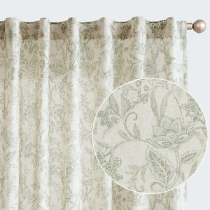 Floral Curtains Linen Blend Curtains for Living Room Green French Country Farmho - Picture 1 of 9