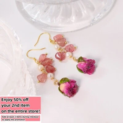 Natural Freshwater Pearl Earrings Bohemian Baroque Real Flower Drop 925 Silver - Image 1 of 4