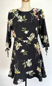 Small Oscar Street Black Floral Long Sleeve Short Dress Party Cocktail. AS NEW. - Picture 1 of 9