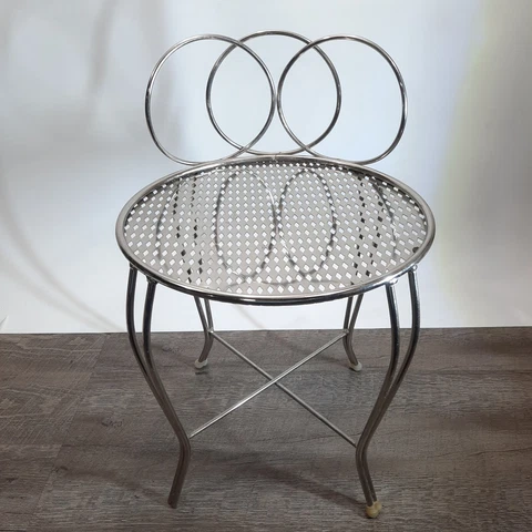 Vanity Chair Stool Gold Metal Boudoir Hollywood Regency Mid-Century Vintage Cover