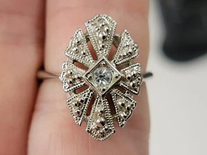 Vintage Ladies Art Deco Style Rhinestone Silver Tone Ring Size 7 - Picture 1 of 7