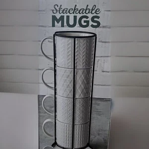 Over and Back,5 Pc Stackable Stoneware Mug Set w Rack,microwave,dishwasher Safe - Picture 1 of 4