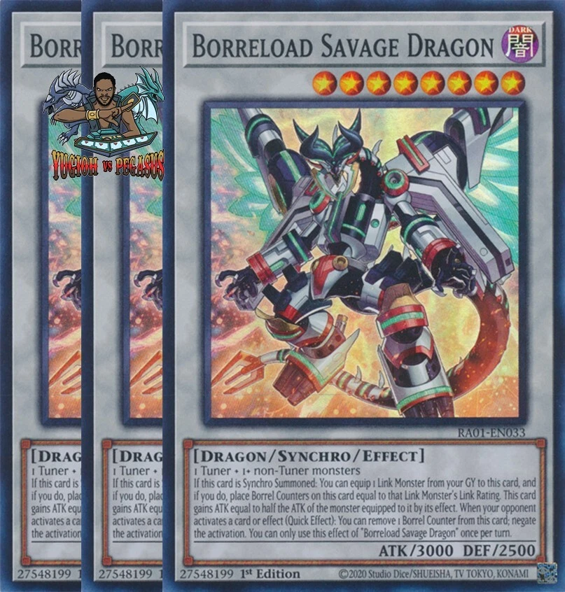 Yugioh! 3x Borreload Savage Dragon RA01-EN033 Super Rare 1st Ed NM - Image 1 of 1