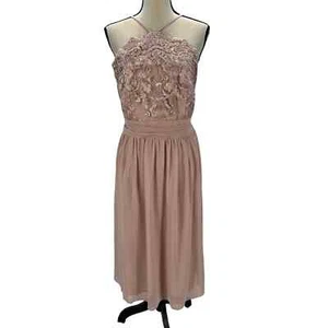 Quiz Sleeveless Floral Embroidered Metallic Bodice Halter Midi Gown - Pink - 12 - Picture 1 of 12