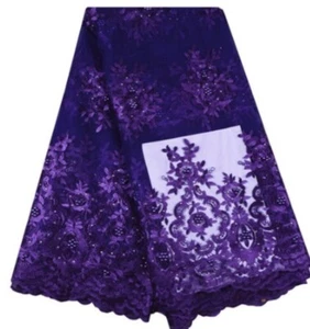 Glitzernde lila Blumen bestickt Rosen Spitze mit Perlen, Strass’s.BTY - Bild 1 von 10