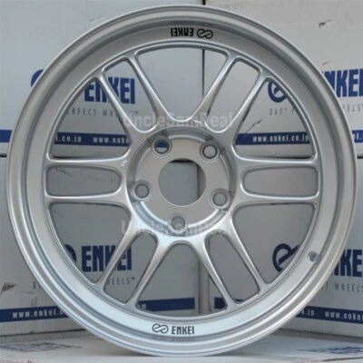 16x8 5x114.3 38 OFFSET ENKEI 日本 RPF1 银色 12 SPOKES 运动轮 4 件套 — 第 1/4 张图片