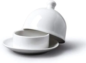 Porcelain Butter Pat with Lid, Small Individual Butter Dish with Lid, White, 9cm - Picture 1 of 4