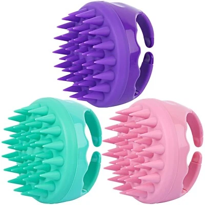 3 Pieces Hair Scalp Massager Shampoo Brush Silicone Head Washer Handheld Show... - Image 1 of 4