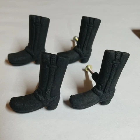 4 Cast Iron Black Cowboy Boot  Drawer Pull Knobs Cover