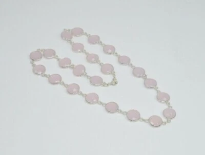 Rosa Quarzo Rotondo Gemma 925 Argento Sterling Collana Club Discoteca Gioielli - Immagine 1 di 4