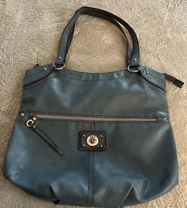 Relic Womens Blue Silver Outside Zipper Accents Purse 14” x 11” - Picture 1 of 11